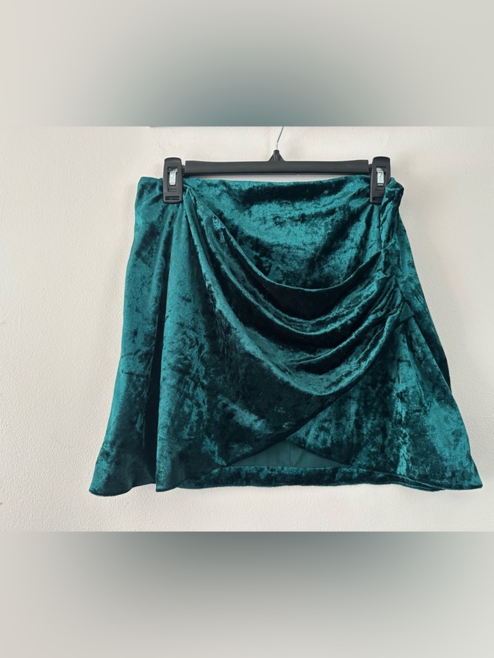 Velvet Draped Mini Skirt - Deep Green